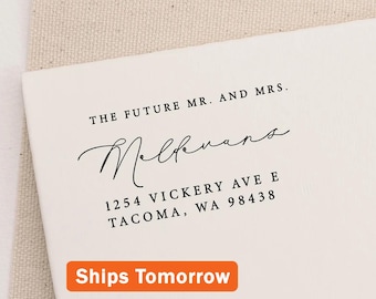 Future Mr & Mrs return address stamp | Wedding Stamp | Save the date | Wood and Self ink stamper | Housewarming Gift | Family Stamp Minimal