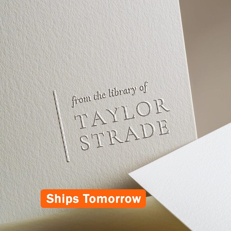 Minimal Personalized Book Embosser | Stamp | From the library of | Ex Libris | This book belongs to | Book lover gift Self ink | Wood handle image 1