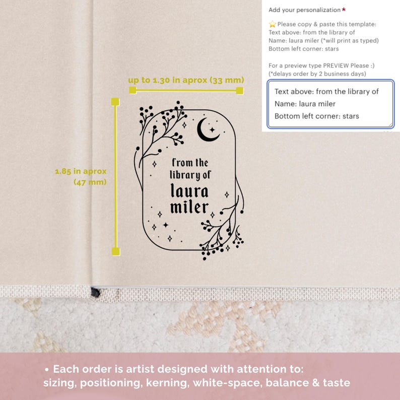 Moon Personalized Book Stamp | From the library of | Ex Libris | This book belongs to | Book lover gift | Self ink stamper | Wood handle image 4