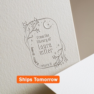 Moon Embosser Book Stamp | Personalized From the library of | Wood and Self ink stamper