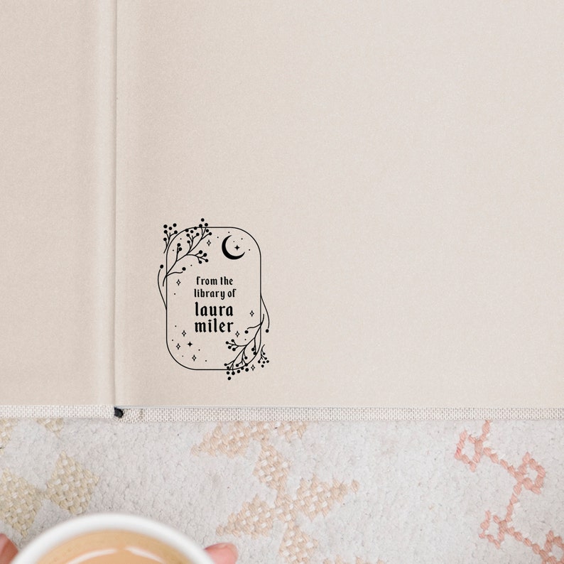 Moon Personalized Book Stamp | From the library of | Ex Libris | This book belongs to | Book lover gift | Self ink stamper | Wood handle image 1
