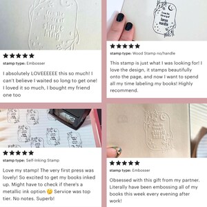 May include: Four close-up images of different book stamps. The first image shows a white stamp with the text "from the library of shaye king". The second image shows a white stamp with the text "from the library of loren nordin". The third image shows a self-inking stamp with the text "from the library of abigail handy". The fourth image shows a white stamp with the text "from the library of abigail handy".