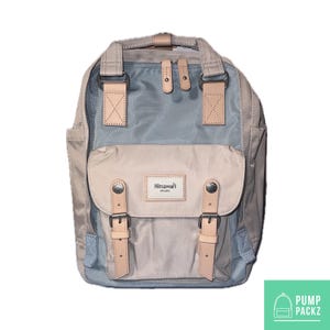 Medium Feeding Tube Backpack | Light Blue and Grey | Adapted for Kangaroo Joey and Enteralite Infinity | 14”