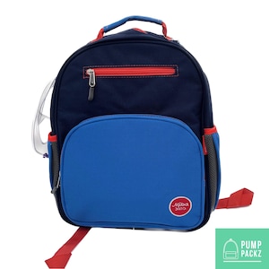 Medium/Large 15” | Gtube Modified Feeding Tube Backpack | Dark Blue and Light Blue | For EnteraLite Infinity Feeding Pump