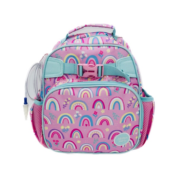 Baby Rucksack | Regenbogen mit Schnalle | Für EnteraLite Infinity Trinkflasche | 31 cm