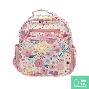 Baby Rucksack | rosa Blumen | Für EnteraLite Infinity Pumpe, Kangaroo Joey/Omni | 31 cm