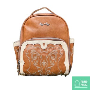 Kleine Tube Rucksack | Western Braun, Vegan Leder | Klein, 30 cm | Für Enteralite Infinity, Kangaroo Joey/Omni, TPN