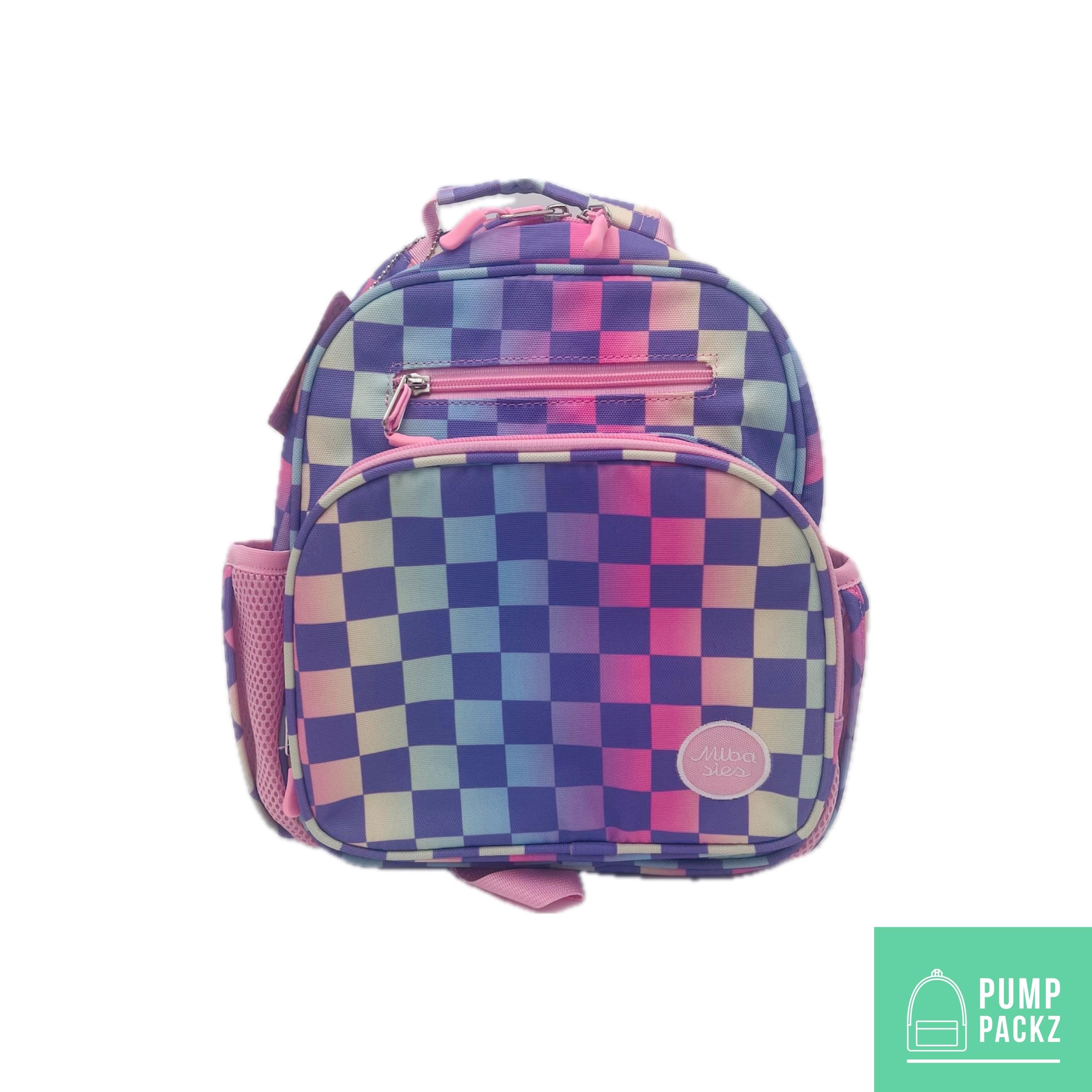 Small Feeding Tube Backpack | Rainbow Checks | for  display picture 3