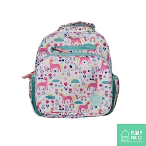 Small Feeding Tube Backpack | Turquoise Unicorns | For EnteraLite Infinity Feeding Pump, Kangaroo Joey / Omni | 12”