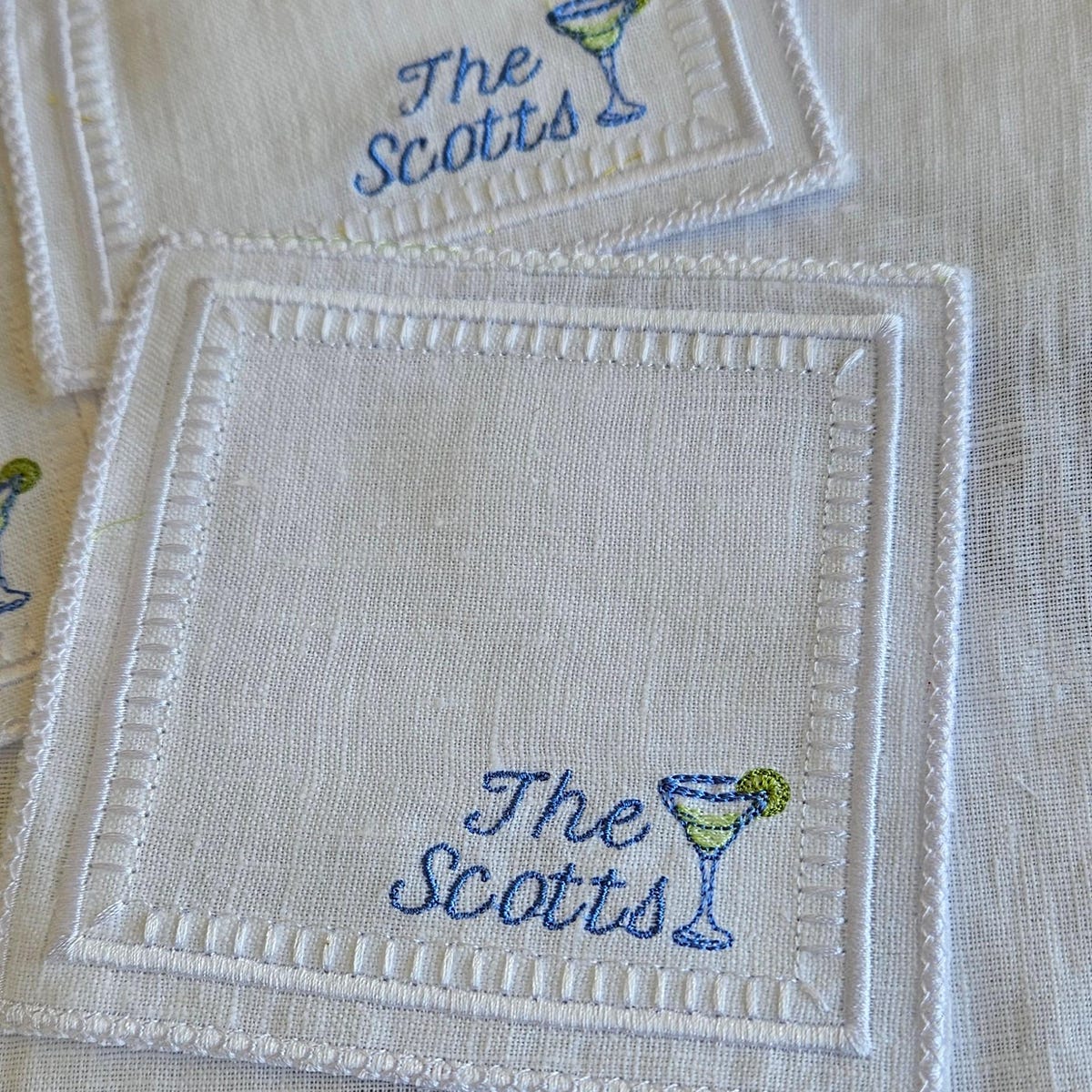 Embroidered Margarita Linen Cocktail Napkins – Personalized Gift