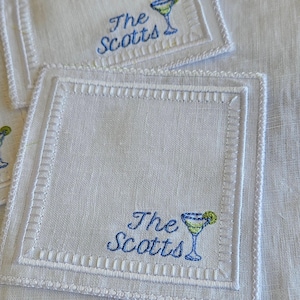 Embroidered Margarita Linen Cocktail Napkins – Personalized Hostess Gift