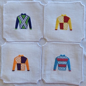 Servilletas de lino bordadas para cóctel Kentucky Derby