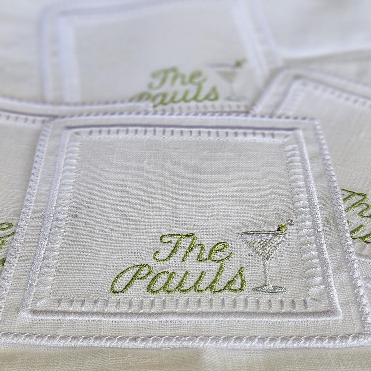 Embroidered Monogrammed Martini Linen Cocktail Napkin- Personalized Linen Cocktail Napkins- Hostess Gift- Garden Party Napkins - Etsy