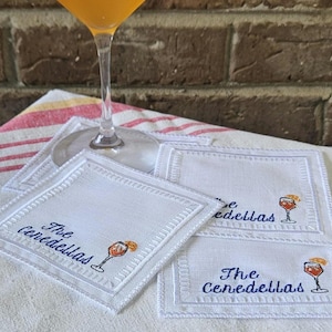 Aperol Spritz Monogrammed Linen Cocktail Napkins- Italian Themed Linen Cocktail Napkins- Summer Garden Party Decor- Summer Brunch Napkins