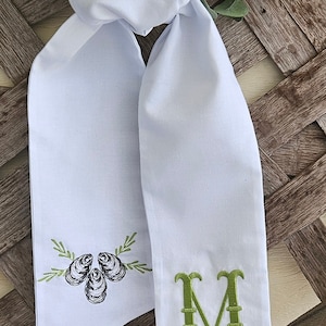 Monogram Wreath Sash: Oyster Swag, Coastal Door Decor