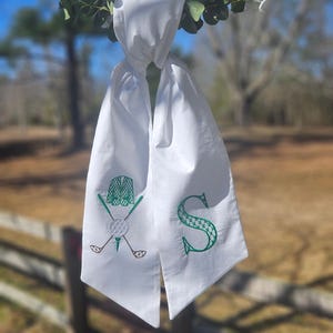 Masters Golf Tournament Wreath Sash- Embroidered Monogrammed Masters Wreath Bow- Personalized Masters Decor-Gold themed Party Golf Wreath