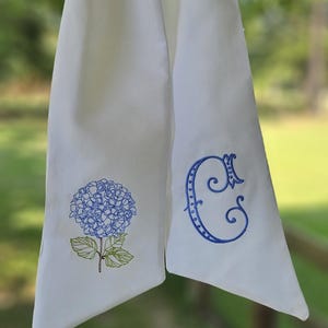 Embroidered Hydrangea Wreath Sash: Personalized Monogram Decor