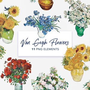 Van Gogh bloemen clipart-Vintage Illustrated Floral Collection by Van Gogh PNG voor ambachten, stickers, POD, digitale planners, commercieel gebruik