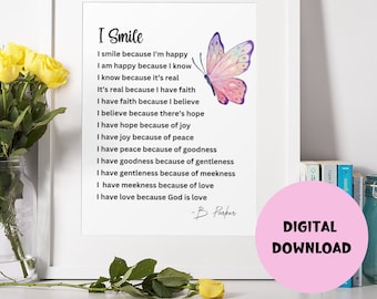 I Smile Poem, Christian, Inspirational Printable Poem Gift, Love Printable Poem, Digital Download, Poems, Wedding Poem Gift, Original Poem
