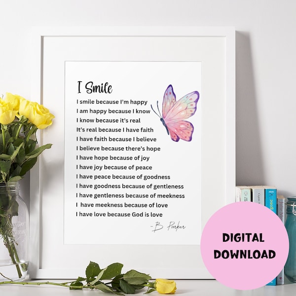 I Smile Poem, Christian, Inspirational Printable Poem Gift, Love Printable Poem, Digital Download, Poems, Wedding Poem Gift, Original Poem