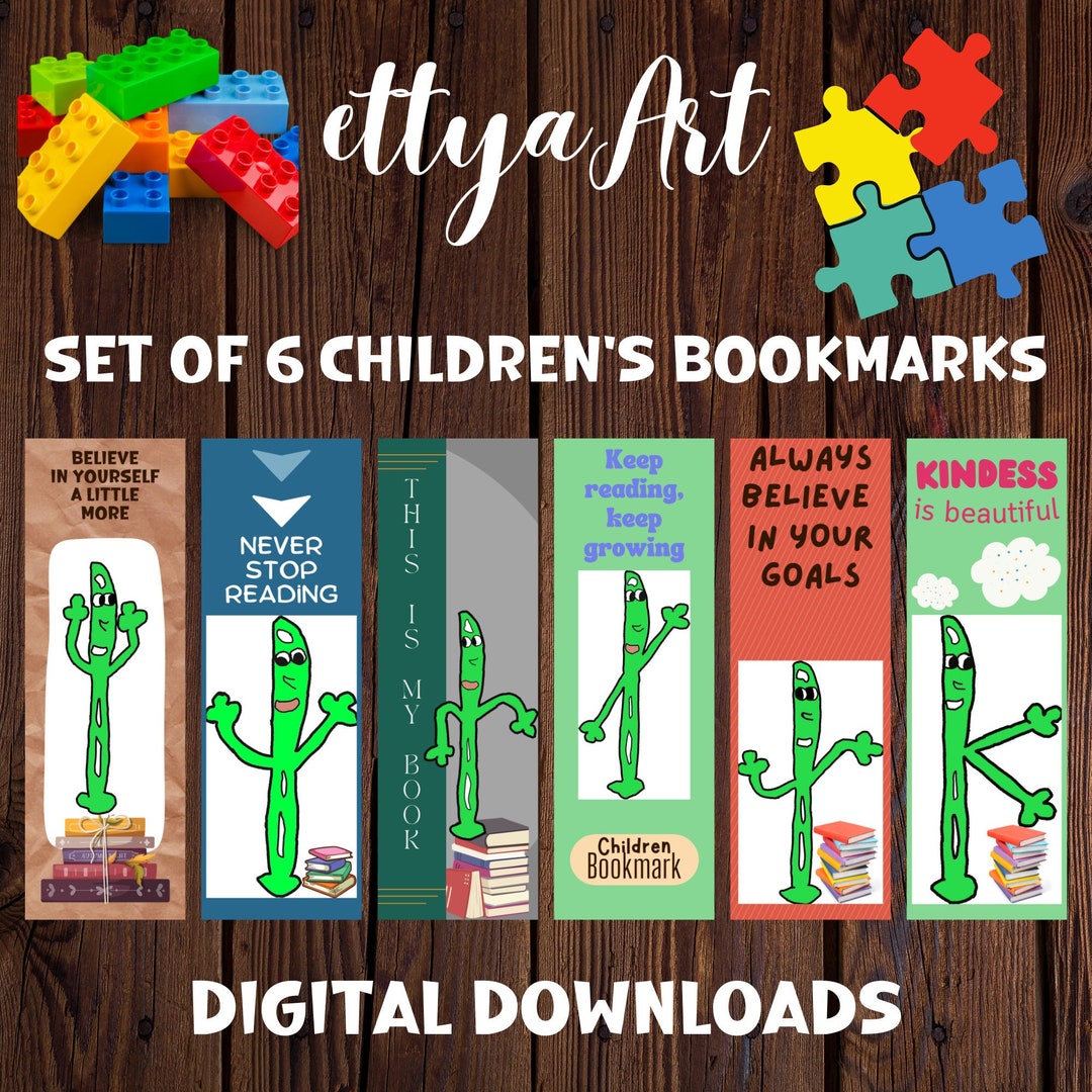 Printable Set of 6 Childrens Bookmarks Printable Bookmark Etsy