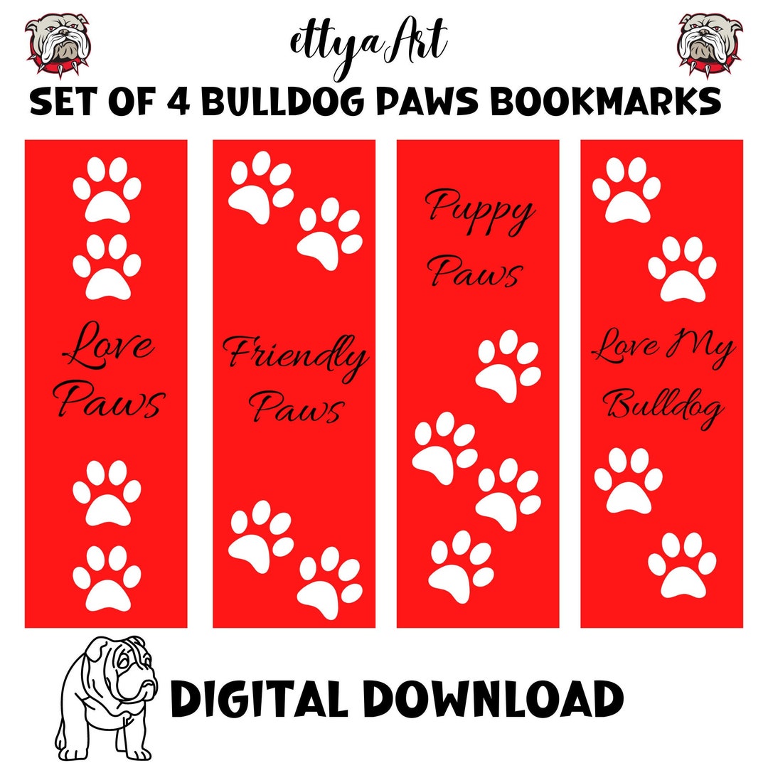 Printable Set of 4 Bulldogs Prints Bulldog Bookmarks Digital - Etsy