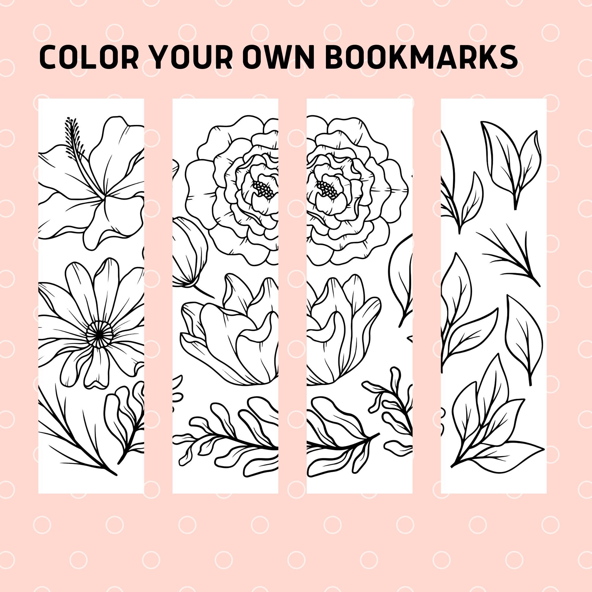 Flowers Coloring Bookmarks, Line Art Bookmarks - Etsy
