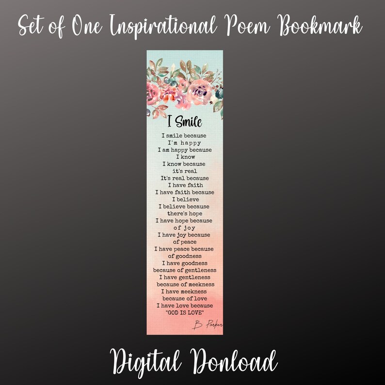 I Smile Poem Bookmark Inspiring Words Of Joy And Resilience Etsy