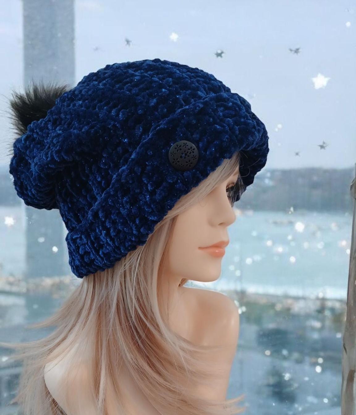 NEW!?Navy Velvet beanie The Velvet Heart Beanie - Midnight Blue Edition – TAL NEW YORK main image 2