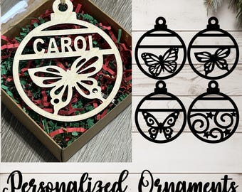 Personalized Name Ornaments w/Gift Box - Butterflies Collections