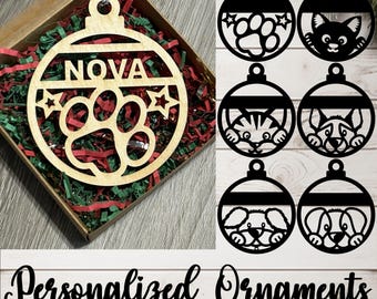 Personalized Name Ornaments w/Gift Box- Happy Paws Collection