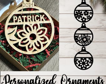 Personalized Name Ornaments w/Gift Box - Flowers Collection