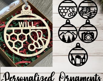 Personalized Name Ornaments w/Gift Box - Nature and Hobbies Collection