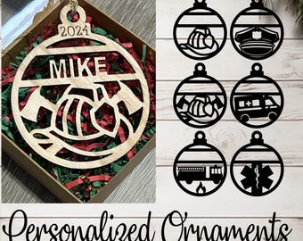 Personalized Name Ornaments w/Gift Box  - Firefighter, Police, EMS, EMT Collection