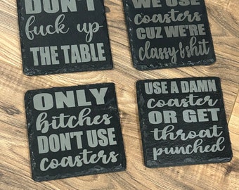 Offensive Slate Coasters: Laser Engraved, Set of 4
