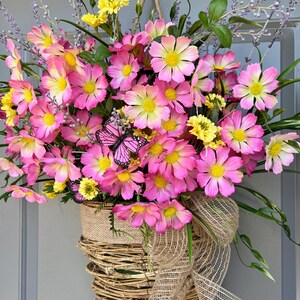 Spring Basket of Pink and Yellow Flowers for Your Front Door. Perfect ...