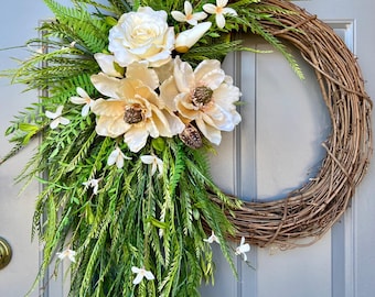 Magnolia Spring and Summer wreath for your door or wall decor.