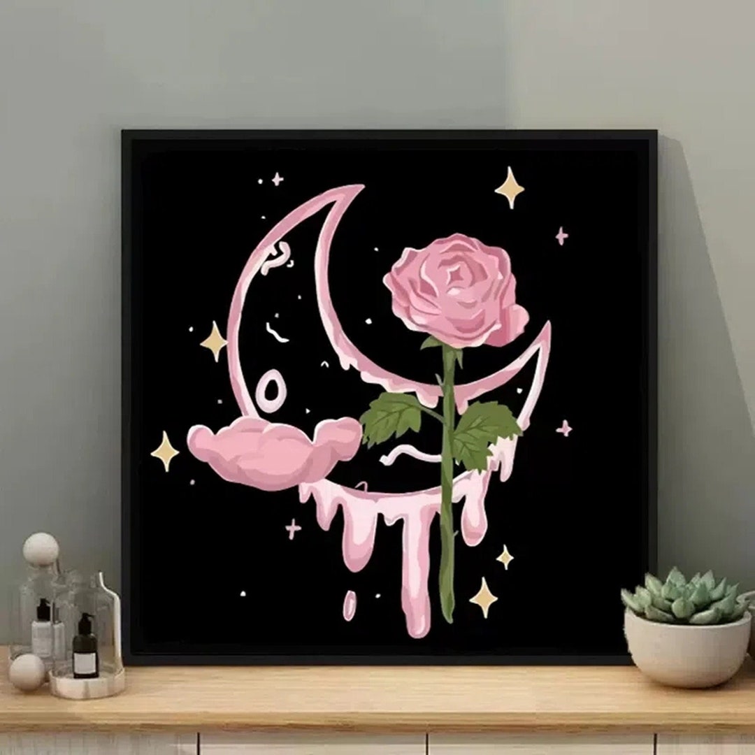 Pink moon rose paint by number kit diy floral paint by number etsy