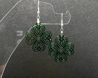 St. Patrick's Day Jewelry - Handmade Acrylic Four Leaf Clover Earrings