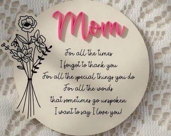 Personalized Laser Engraved Mom Plaque with Poem & Flowers | Custom Mother, Grandma or Sister Gift