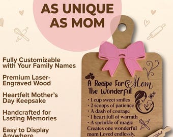 Personalized Recipe Cutting Board, Laser Engraved Wood Plaque, Mother's Day Keepsake