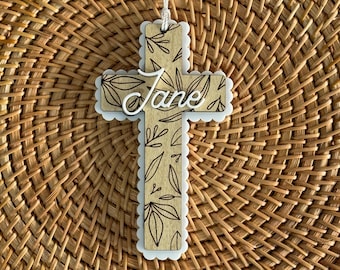 Two-Layered Floral Cross with Personalized Name