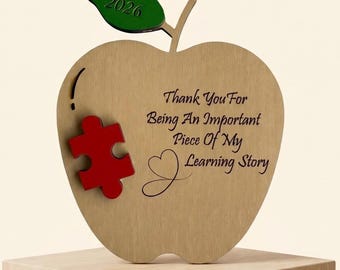 Wooden Apple Puzzle Plaque – Teacher Appreciation Gift, Engraved Learning Story (2026)