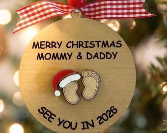 Pregnancy Announcement Ornament – Merry Christmas Mommy & Daddy, Arriving 2026