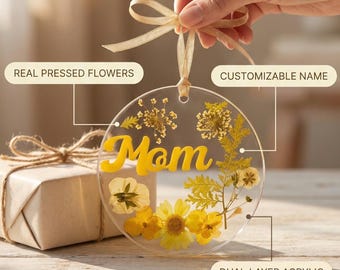 Personalized Pressed Flower Acrylic Ornament | Custom Name Gift