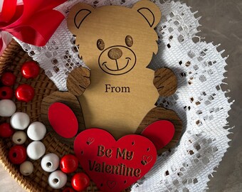 Unique Wooden Teddy Bear Card - Laser Engraved Valentine's Day Keepsake