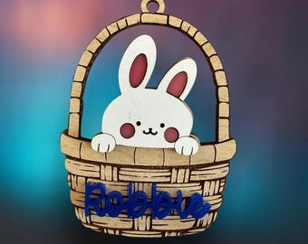 Personalized Bunny In A Basket Easter Basket Tag - Holiday Decor