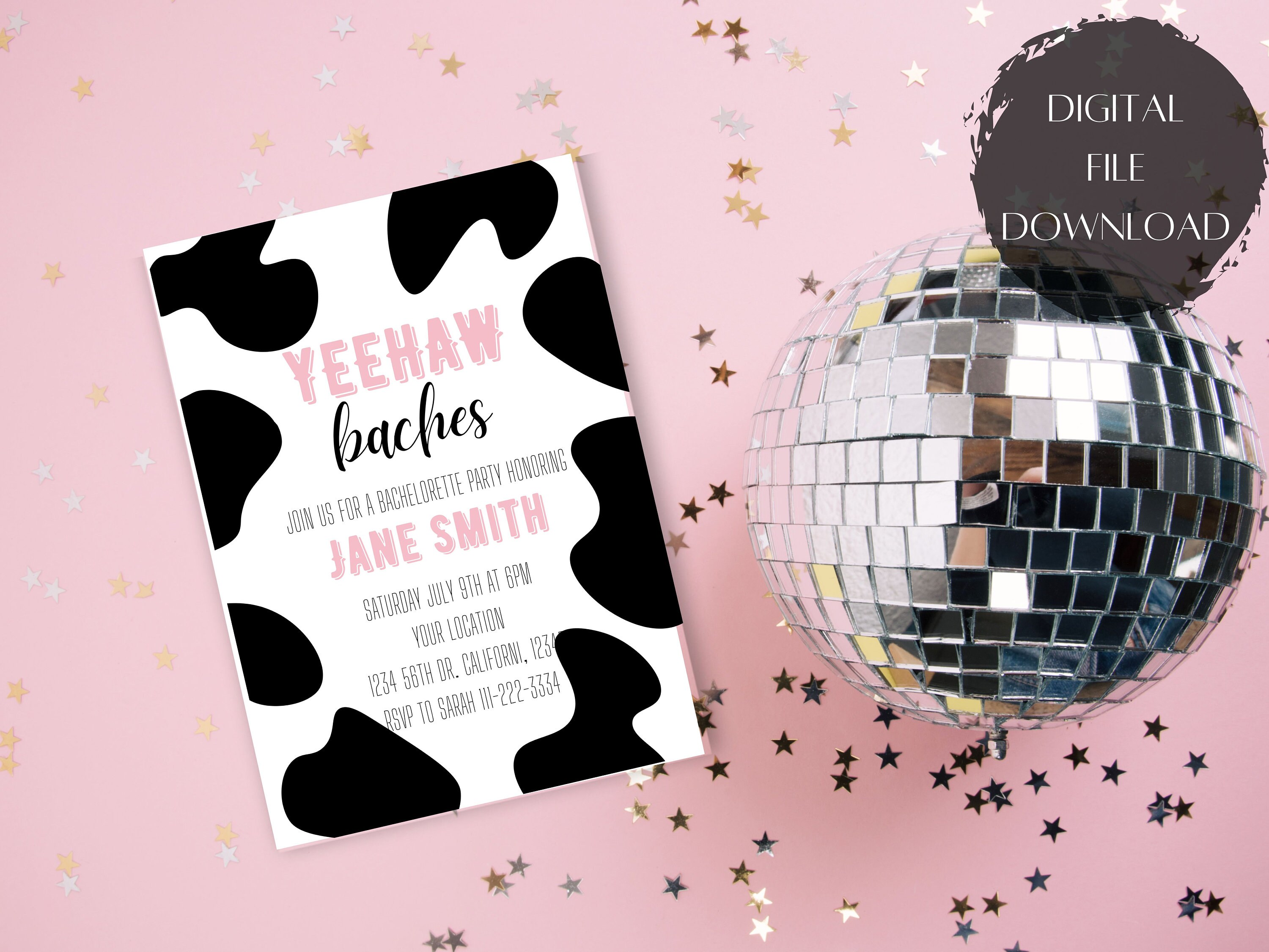 Disco cowgirl invitation Yeehaw baches bachelorette template bundle