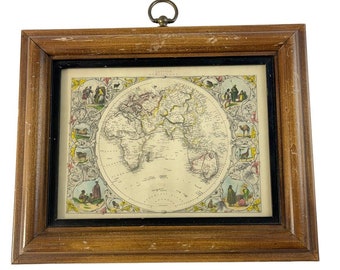 Vintage Eastern Hemisphere Map Framed 10x8 inches