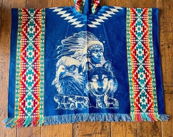 Alpaka Kapuzen Poncho Adler Wolf Häuptling Native Reversible Gaban